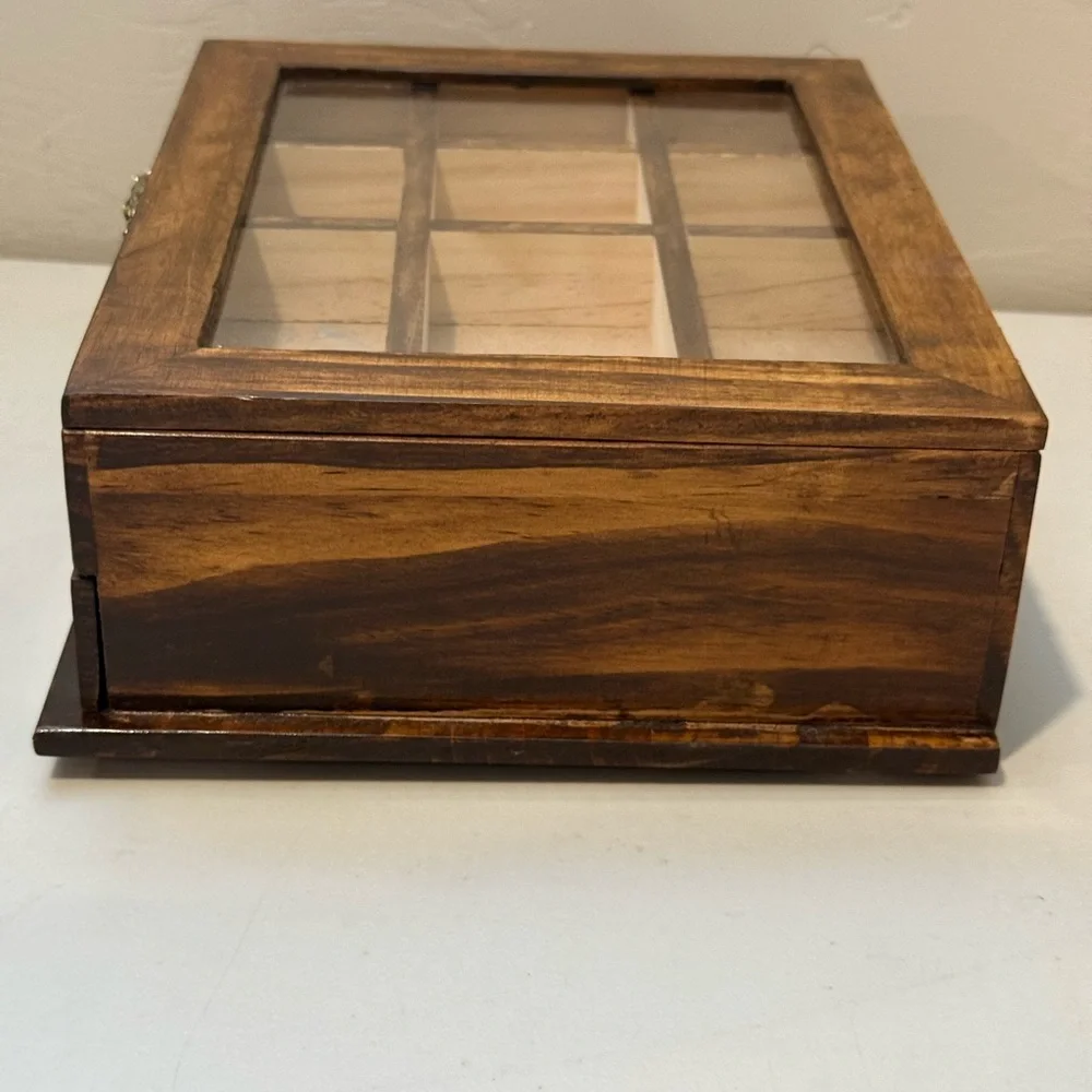 Wooden Brown Glass Jewelry Watch Box  With Shelf Organizer‎